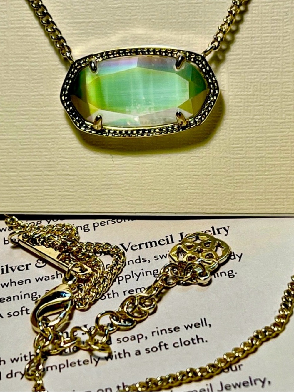 EUC Rare Kendra Scott Dylan Necklace Iridescent Cats Eye & Yellow Gold Retired!